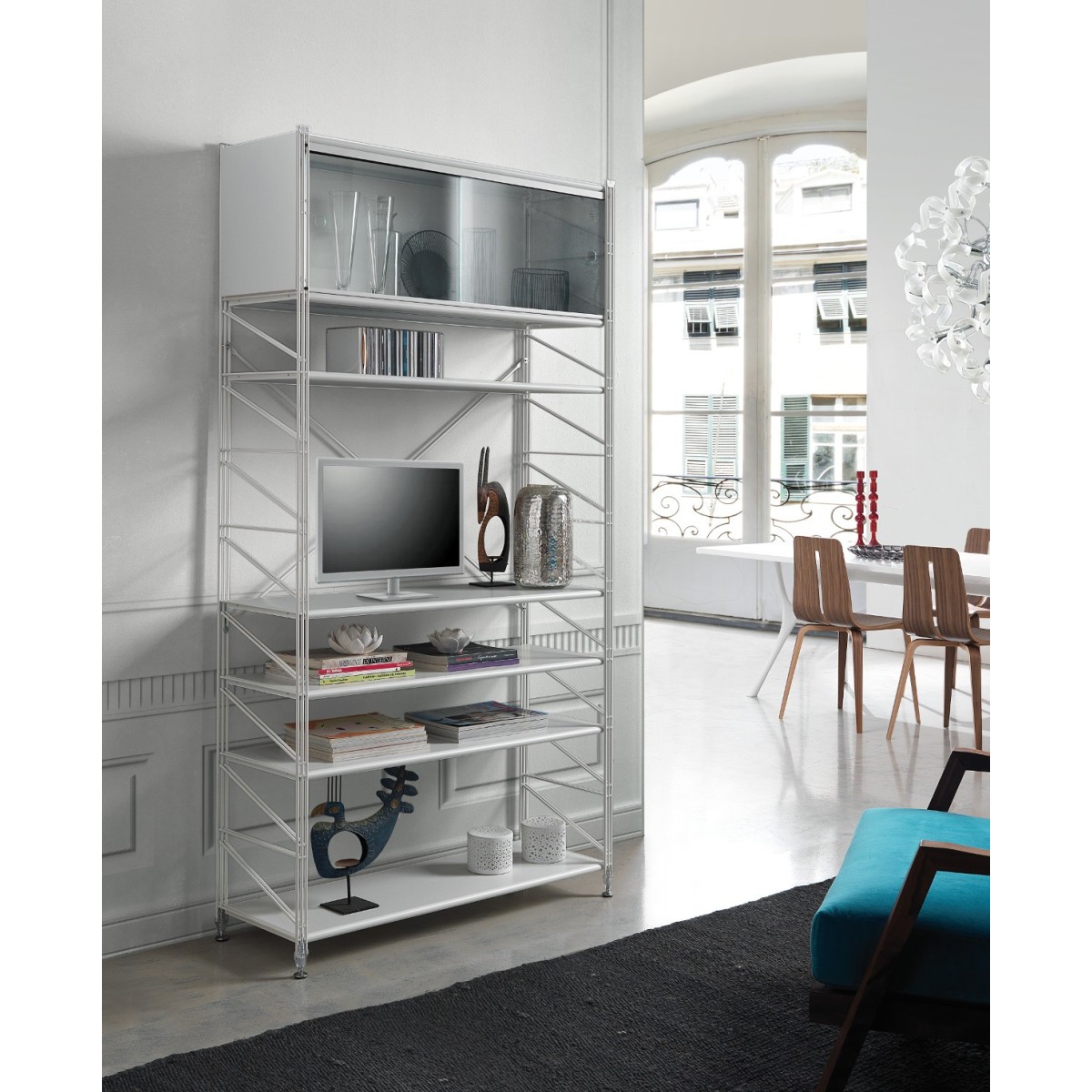 Socrate 151 libreria scaffale per soggiorno in acciaio for Libreria soggiorno design