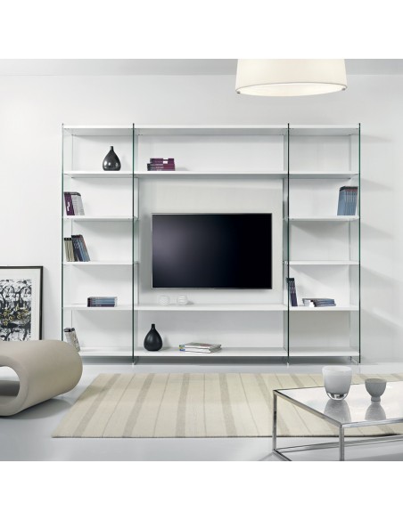 Libreria porta TV per soggiorno Byblos in legno e vetro