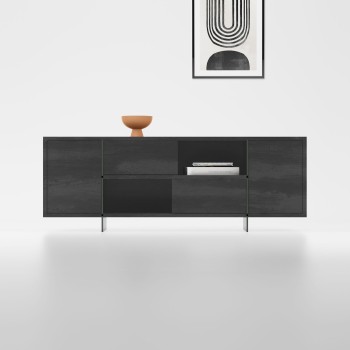 Madia moderna con ante scorrevoli in laminato e vetro 180 cm Benoit 2