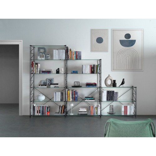 Scaffale libreria da parete in acciaio e vetro Melker 249