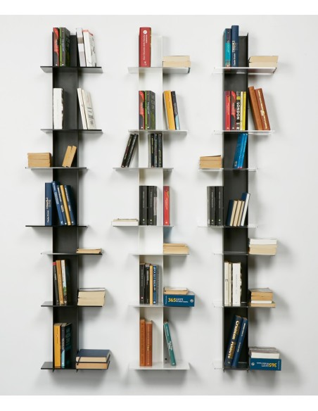 Libreria da parete in metallo Elib7 colore nero e bianco