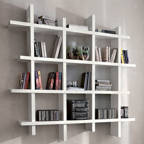 Libreria da parete componibile bianco opaco Gilmar
