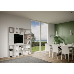 Mobile tv libreria design moderno in legno Inedditah N finitura BIANCO FRASSINO 2