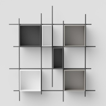 Libreria a parete moderna in acciaio e laminato Etere2-Comp2