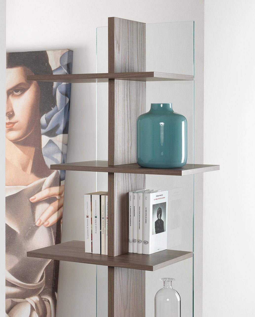 Libreria verticale in legno e vetro Laddy