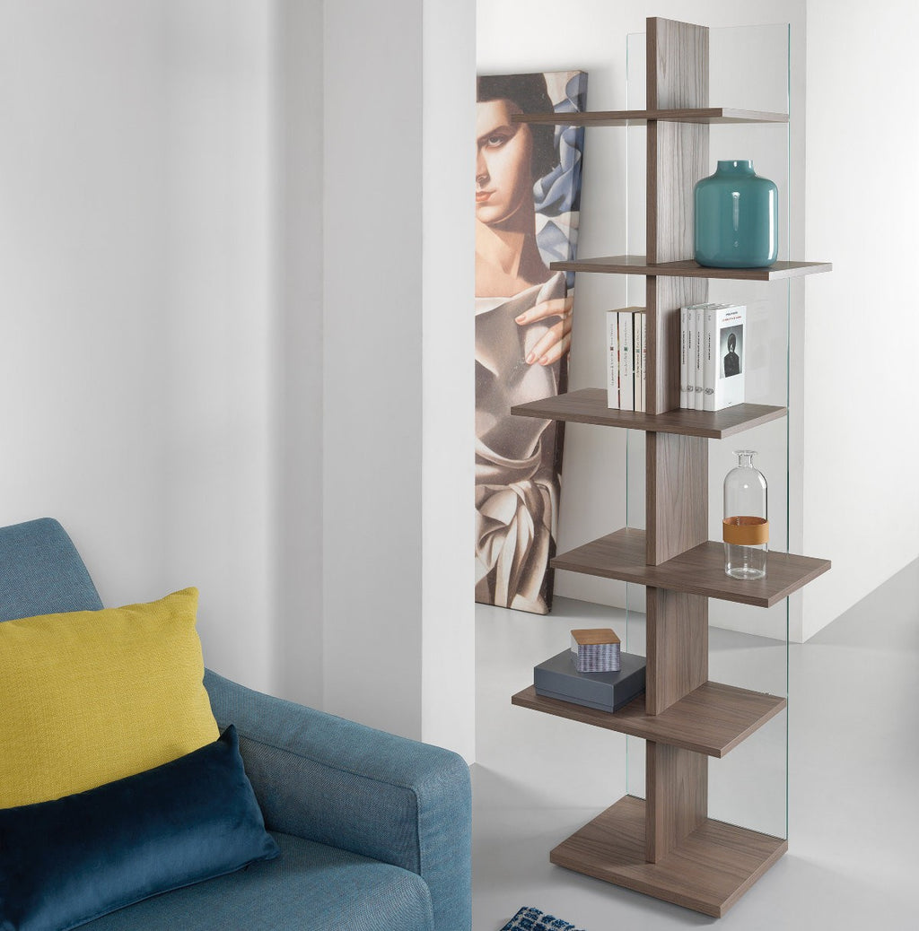 Libreria verticale in legno e vetro Laddy