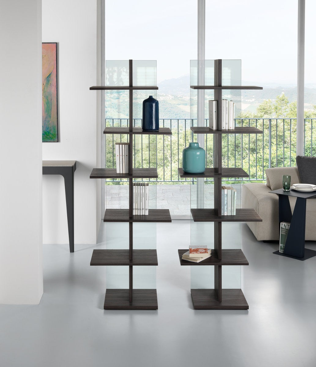 Libreria verticale in legno e vetro Laddy