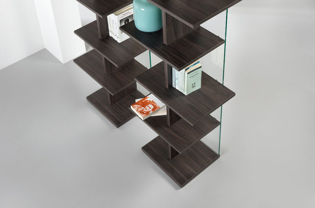 Libreria verticale in legno e vetro Laddy