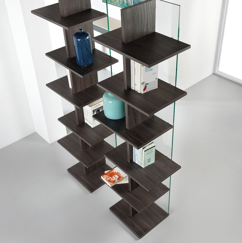 Libreria verticale in legno e vetro Laddy