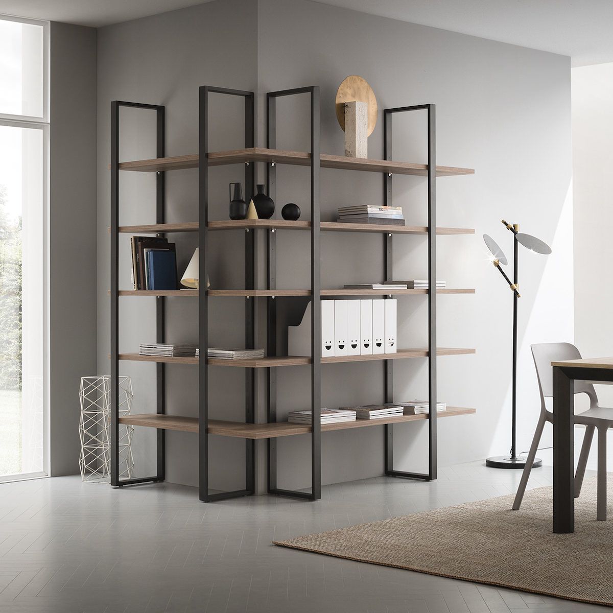 Libreria Angolare Moderna Lilac Cricket | Made in Italy - Ambientata