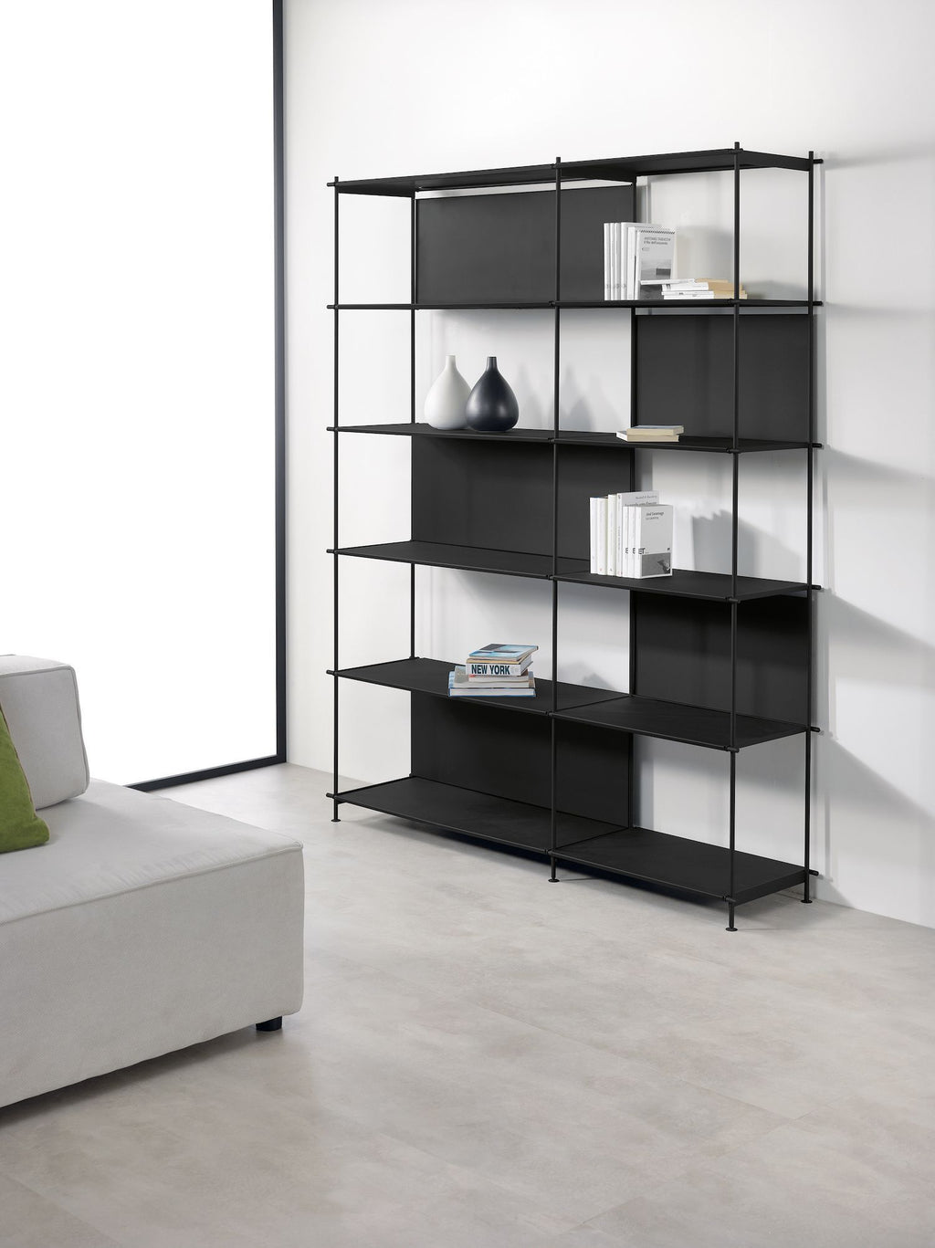 Libreria Bifacciale Divisoria Miyoko Moderna – H200 cm | Colore nero sabbiato