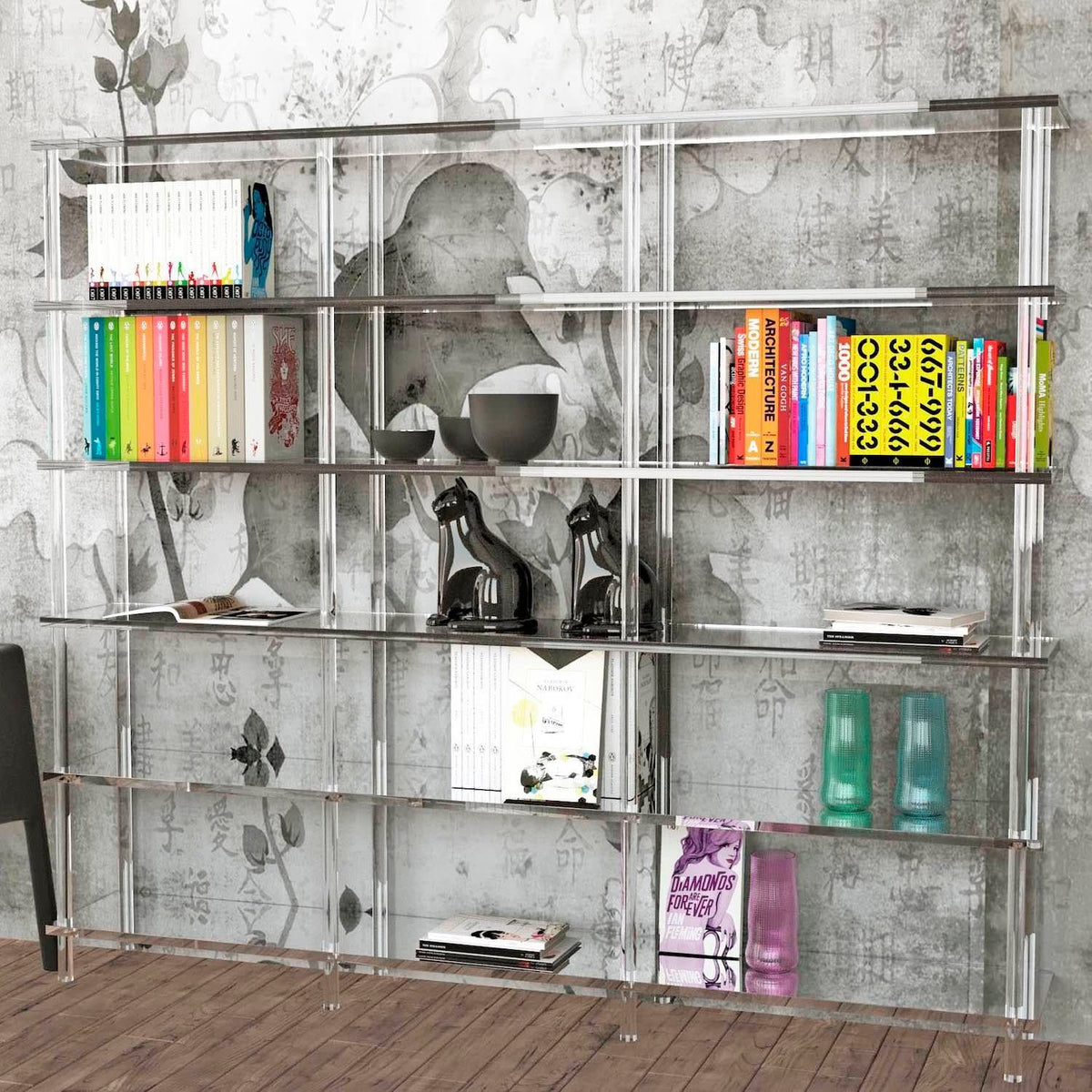 Libreria Lauren in Plexiglass Trasparente | Design | 3 colonne