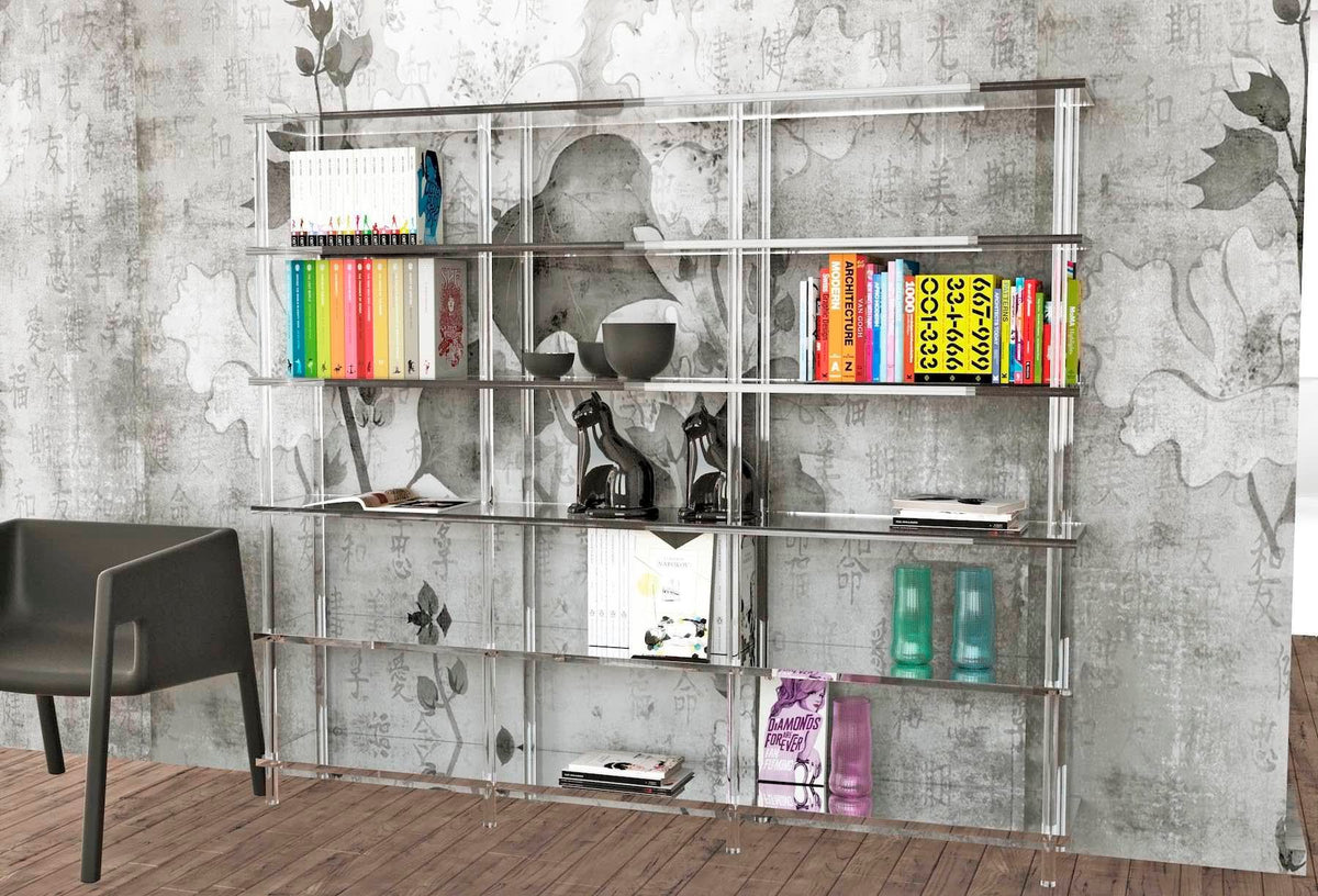 Libreria Lauren in Plexiglass Trasparente | Design | 3 colonne ambientata
