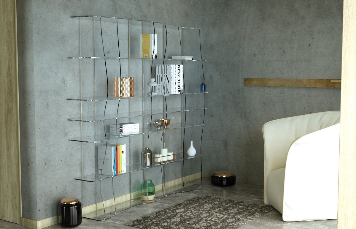 Libreria in Plexiglass Trasparente Ocean | Ambientata salotto