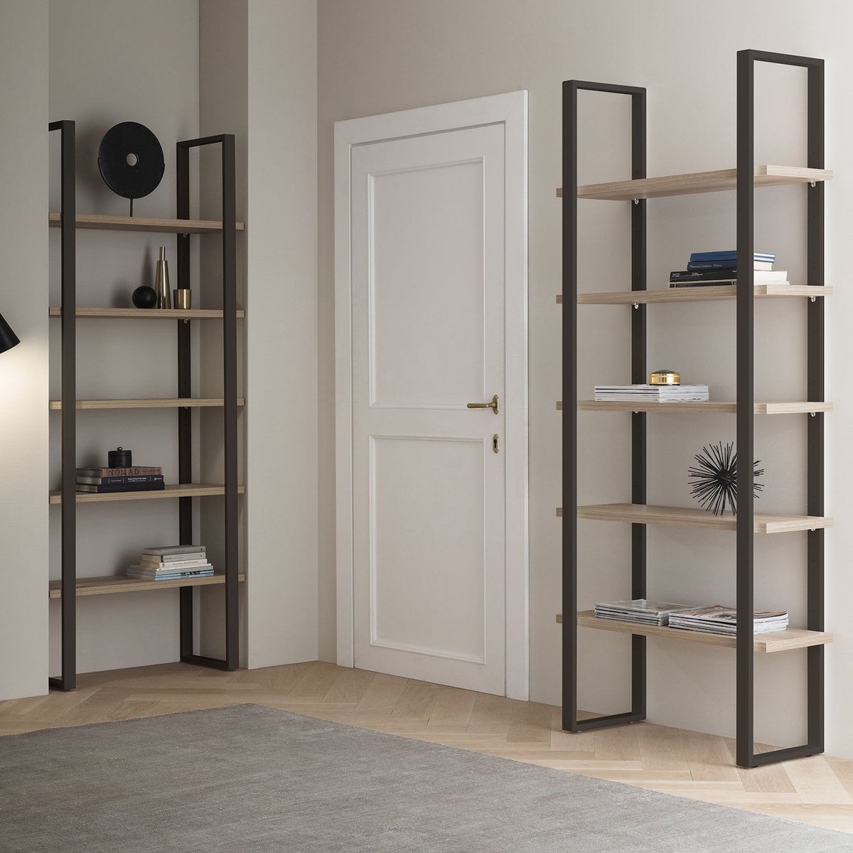 Set 2 Librerie Moderne Lilac in Metallo Moka e HPL Polo | Made in Italy