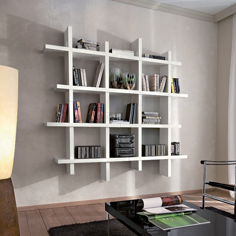 Libreria da parete componibile bianco lucido Gilmar