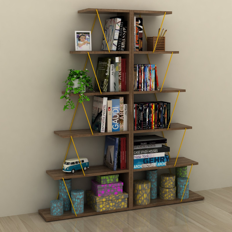 Gradient libreria autoportante per soggiorno in legno e metallo