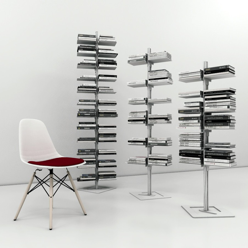 Dotto libreria autoportante a colonna in alluminio e acciaio